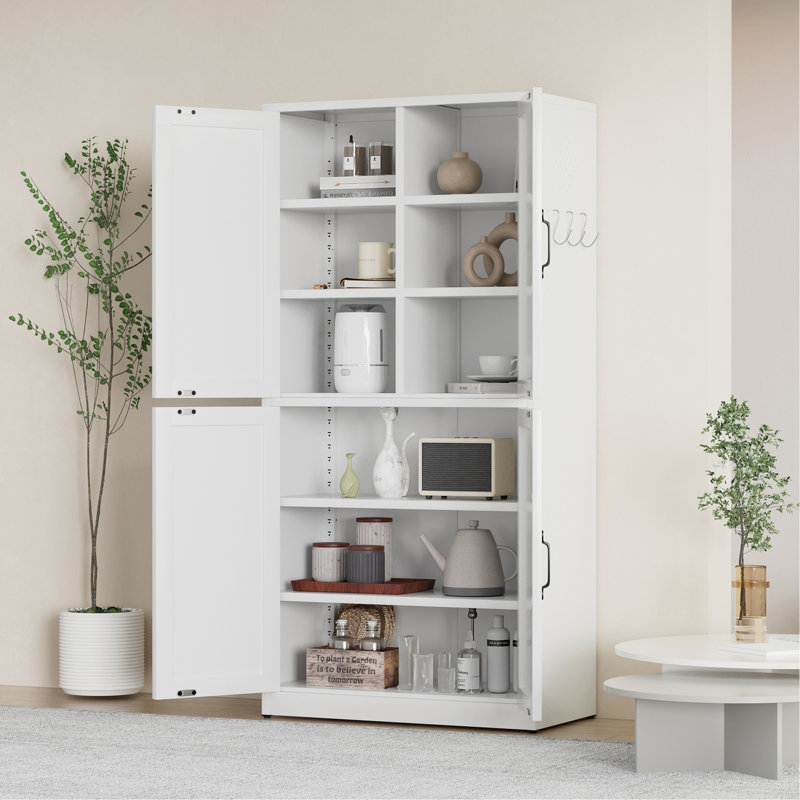 Armoire de rangement en acier blanc avec tablettes réglables, armoire de campagne robuste pour cuisines, salles de bain et salons