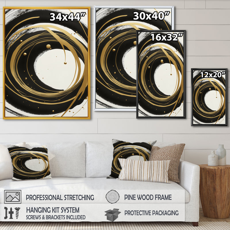 Noir, argent et or mélangeant des tourbillons III - peinture sur toile, H 44 po x l 34 po x P 1,5 po
