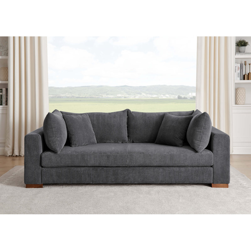 Alcantara Upholstered 89.5'' Sofa, Gray Corduroy