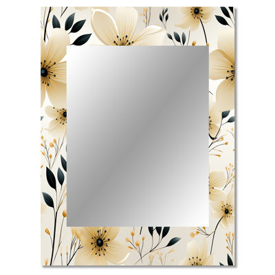 Shanan minimalisme noir et beige motif de fleurs - miroir mural décoratif floral, miroir de chalet, art en métal imprimé