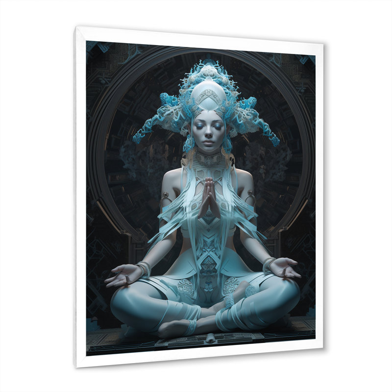 Spiritual Elegance Yogini Goddess Meditation sur toile, Cadre simple blanc, H 20 po x l 12 po x P 1 po