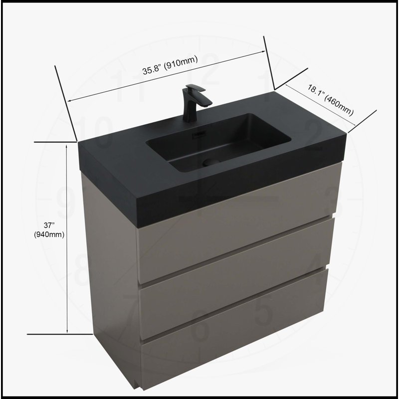 Meuble-lavabo de salle de bain avec lavabo, rangement et design moderne, Gris, 36"