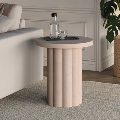 Olie 20" Wide Round Fluted Side Table in Alder White