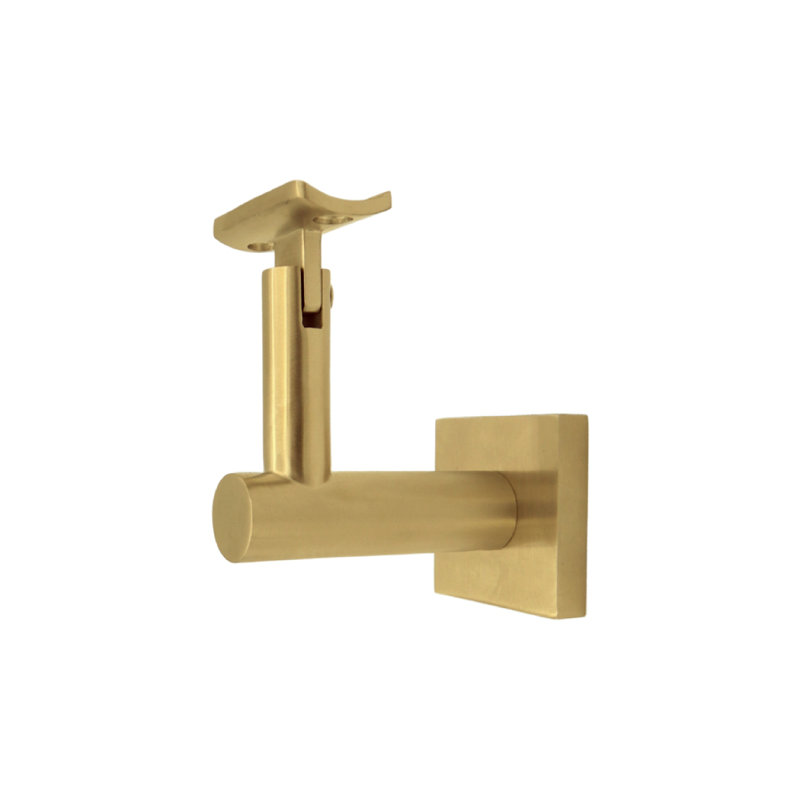 Support de main courante en béton avec rosette carrée et plaque incurvée, Laiton satiné