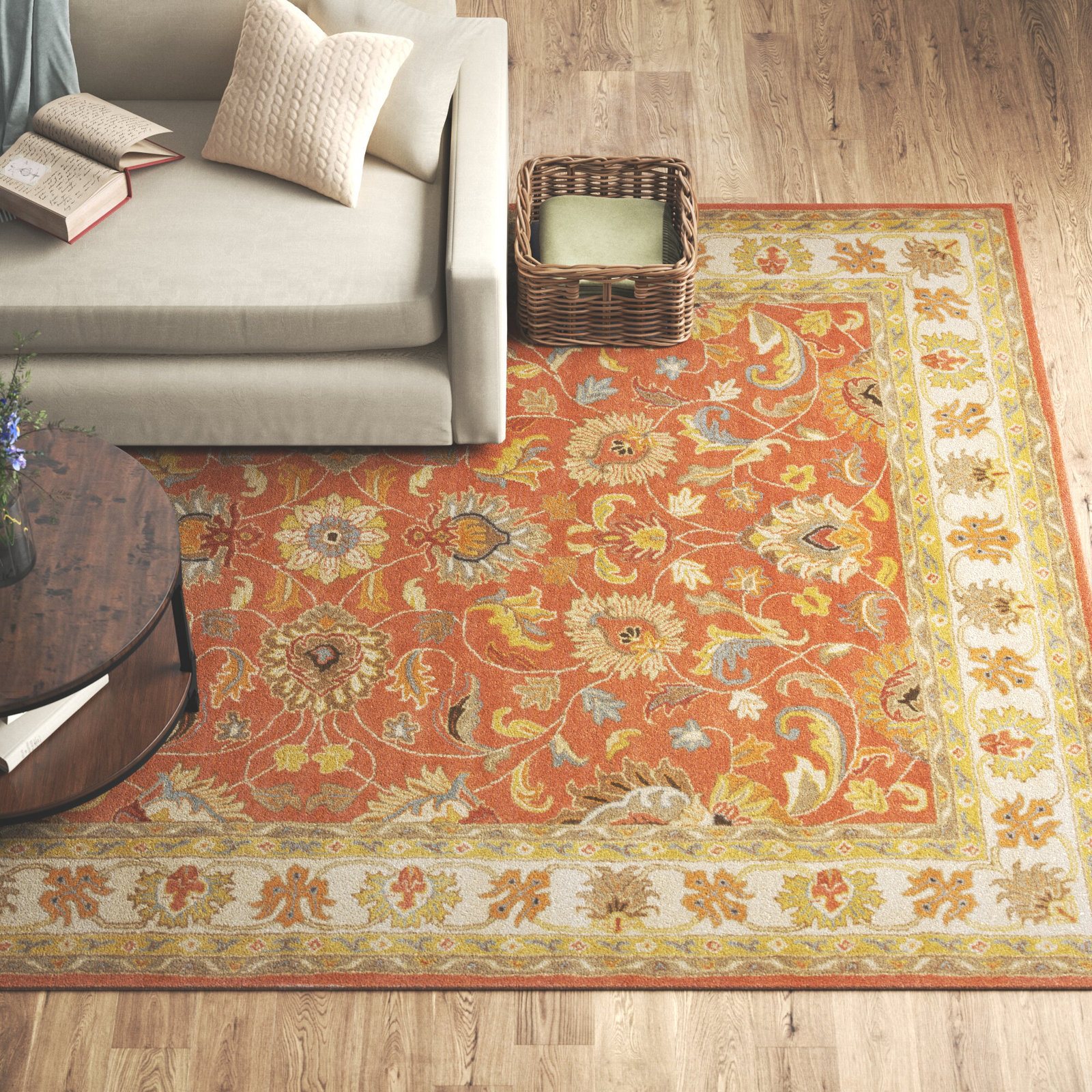 Arden Handmade Wool Orange Rug, Rectangle 7'6" x 9'6"