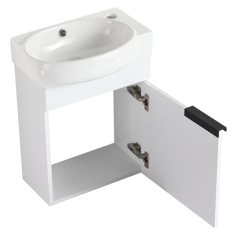 Meuble-lavabo simple 16,89 po avec lavabo flottant en céramique, Blanc