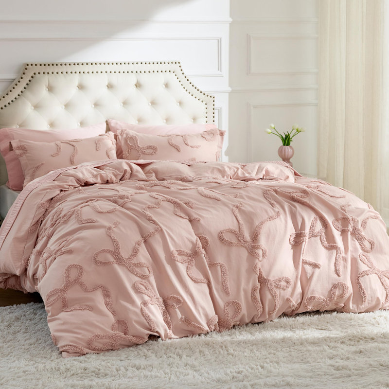 Bedsure Queen Size Boho Tufted Duvet Cover Set - Rose Pink Jacquard Embroidery, Farmhouse  Bedding Ensemble, 3 Piece