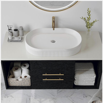 Meuble-lavabo mural moderne 40 po avec meuble-lavabo flottant en céramique massif
