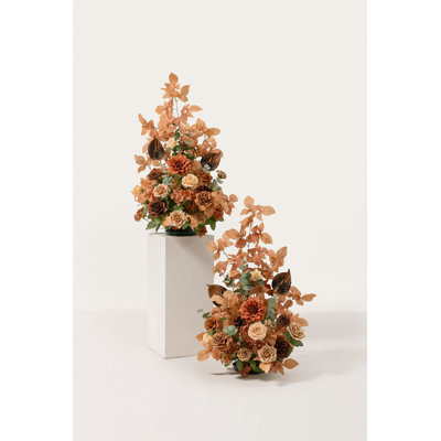 Ling's Moment, ensemble de 2 | Grandes fleurs autoportantes en brun noyer et orange brûlé