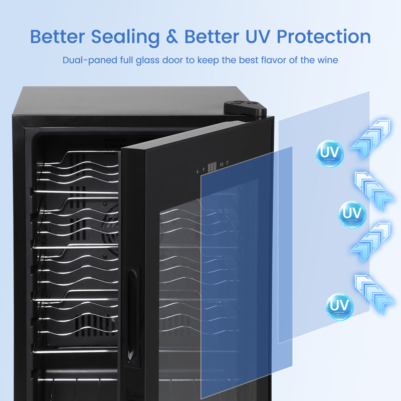 24 Bottles Wine Cooler Refrigerator,Freestanding Compact Wine Fridge with Digital Control for Fridge With 40-66F Digital Temperature Control Glass Door