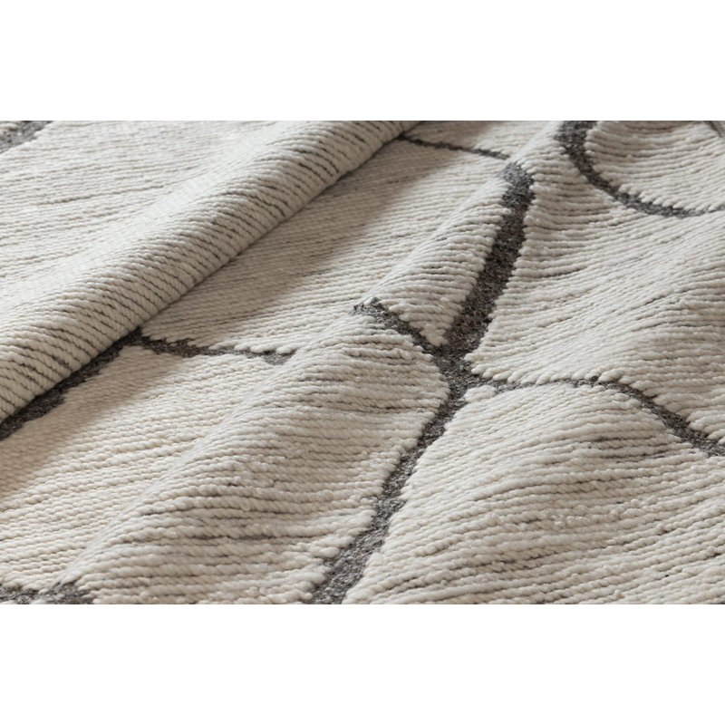 Showa Hand Knotted Wool Abstract Area Rug in Gray/White/Black, Rectangle 8' x 10'