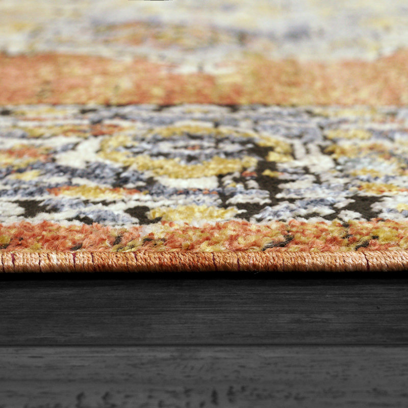 Tapis oriental en polypropylène tissé à la machine en brun / bleu, Tapis de couloir 2 pi 2 po x 7 pi 7 po