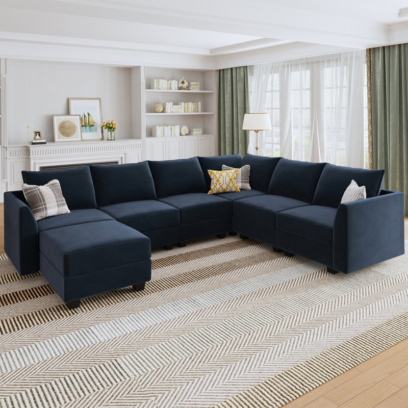 Canapé modulaire en U Tremee, Velours bleu