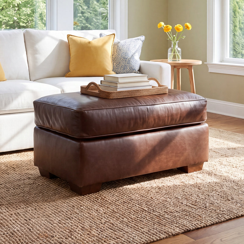 Porter Genuine Leather Ottoman, Bistro Rustic Genuine Leather