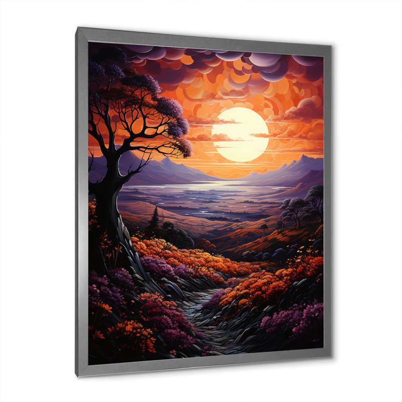 Lateaka " Sunset Tangerine Twilight Patchwork I ", Silver Picture Framed, 32" H x 24" W x 1" D