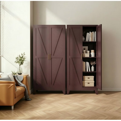 Armoire de rangement de bureau 61 po en métal avec 3 tablettes réglables, armoire utilitaire autoportante (rouge Pul)