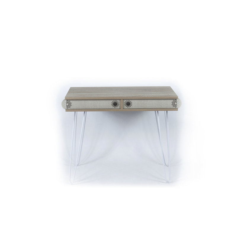 Bureau à 2 niveaux avec pieds en métal, bases en chêne à texture stable