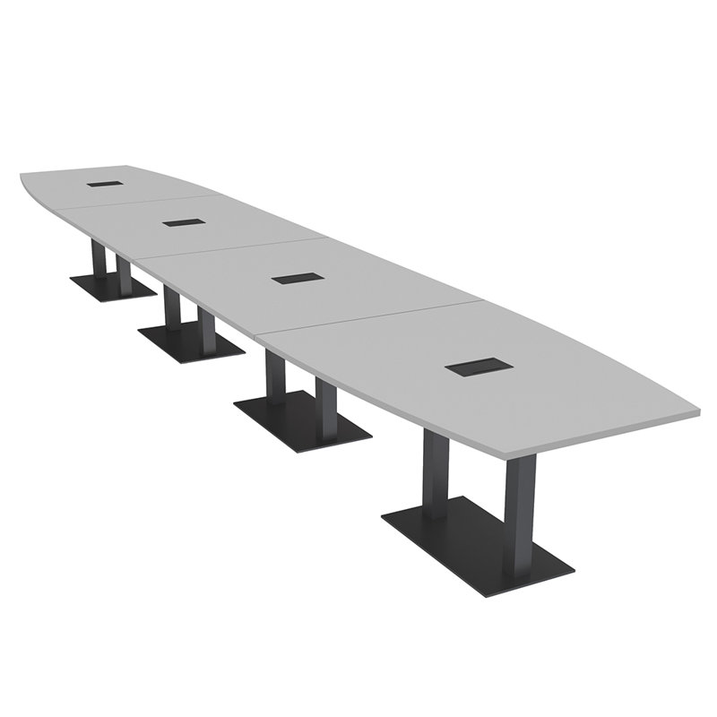Table de conférence en forme de bateau avec base en métal double | Unité électrique, Noir mat, L 264 po x l 48 po