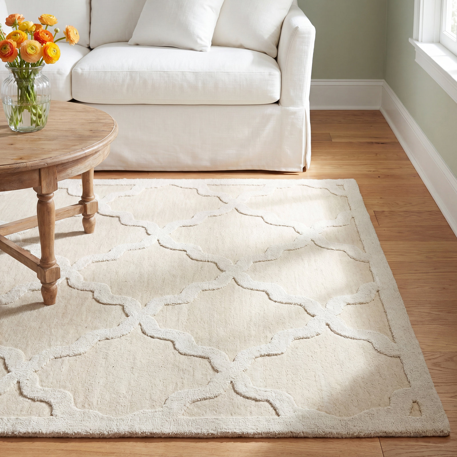 Romina Beige Handmade Wool Geometric Rug, Rectangle 8' x 10'