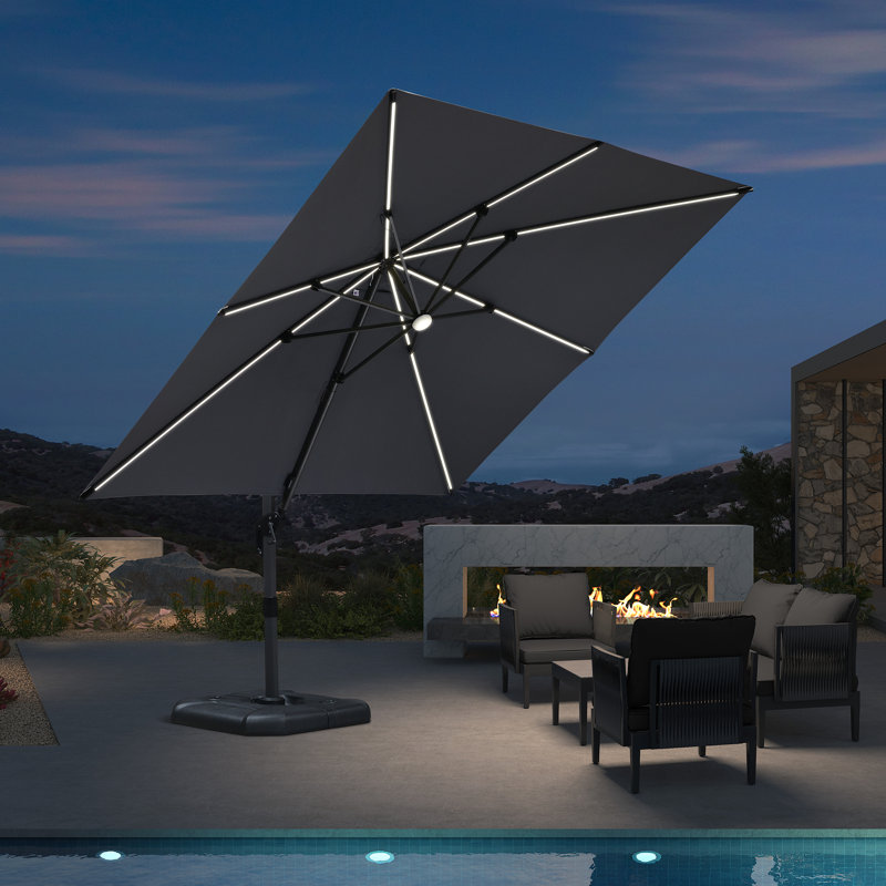 304cm Lighted Cantilever Parasol, Light Grey
