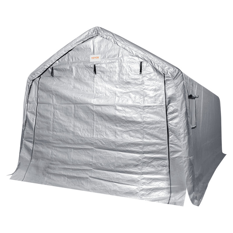 Gray 15' x 8' Portable Garage Shed with Windows