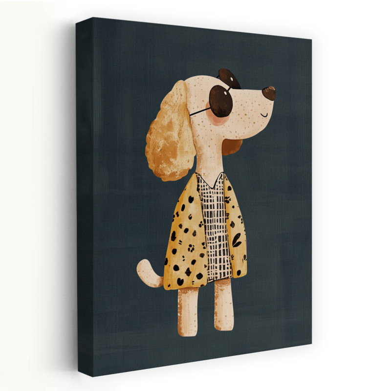 Cool Fashion Dog Playful Whimsical Contemporary Dog Wall Art Print by Mathieu - Wrapped Canvas Print, 121.92cm H x 81.28cm W