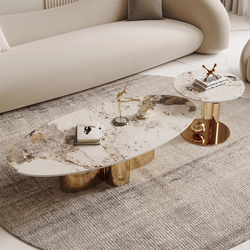 Ensemble de tables basses gigognes Luxury, Pandora Pattern / Gold Titanium, 19.69" H x 72.83" W x 31.5" D