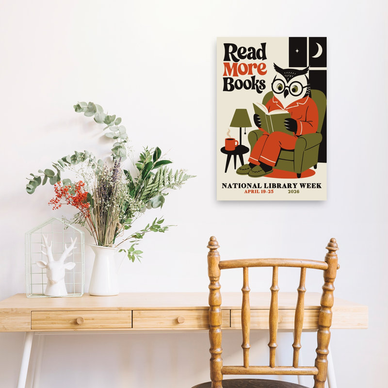 Cozy Owl Reads Abstract Contemporary Owl Architecture Forest Wall Art Print by Patryk Krygowski - Wrapped Canvas Print