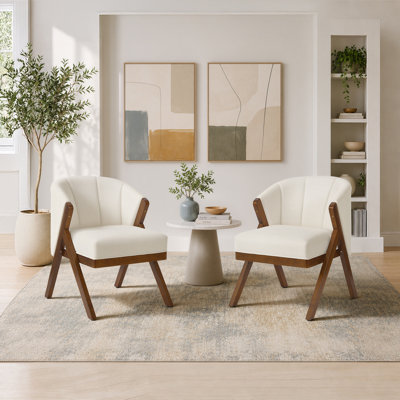 Chaise d'appoint rembourrée avec pieds en bois en forme de Y (ensemble de 2)