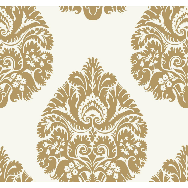 Rouleau de papier peint lisse 27 pi 27 po Teardrop Damask, Or