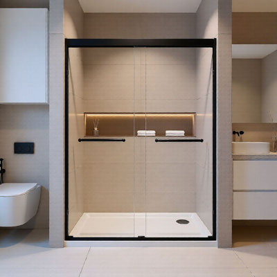 50 po - l 54 po x H 72 po, portes de douche coulissantes en aluminium à cadre double （6 mm） Verre trempé ANSI / SGCC inoxydable Film de sécurité facile à nettoyer résidentiel, hôtel et appartement