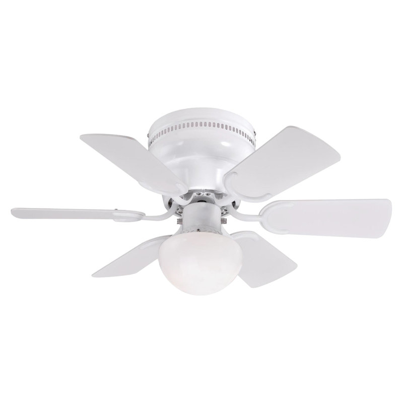 30-Inch 6-Blade White Indoor Ceiling Fan with LED Light Fixture and Opal Mushroom Glass, White