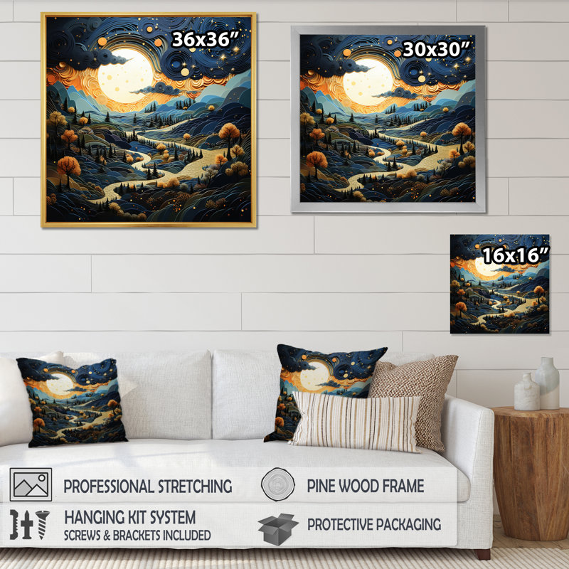 " Surrealism Dreamscapes River II ", 16" H x 16" W x 1" D, Gold Picture Framed