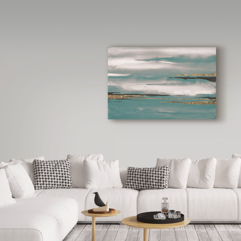 « gilded storm i bleu-vert », reproduction d’art sur toile tendue, H 30 po x l 47 po x P 2 po