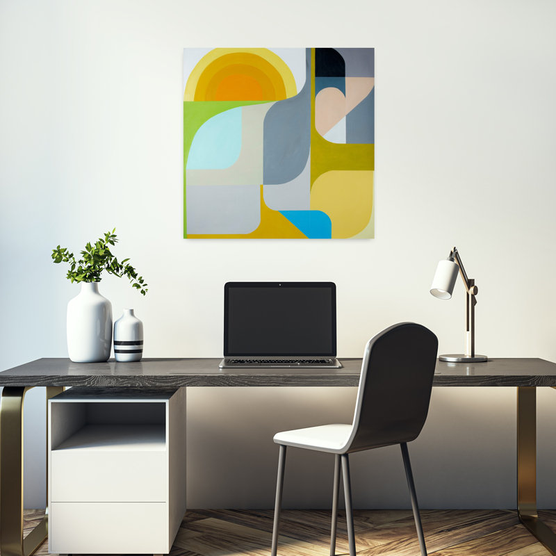 Art contemporain abstrait, le soleil brille, H 18 po x l 18 po