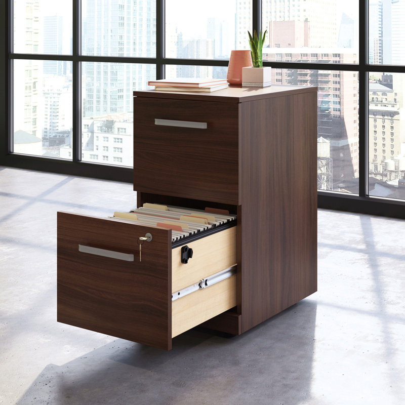 Mobile File Cabinet, Brown finish