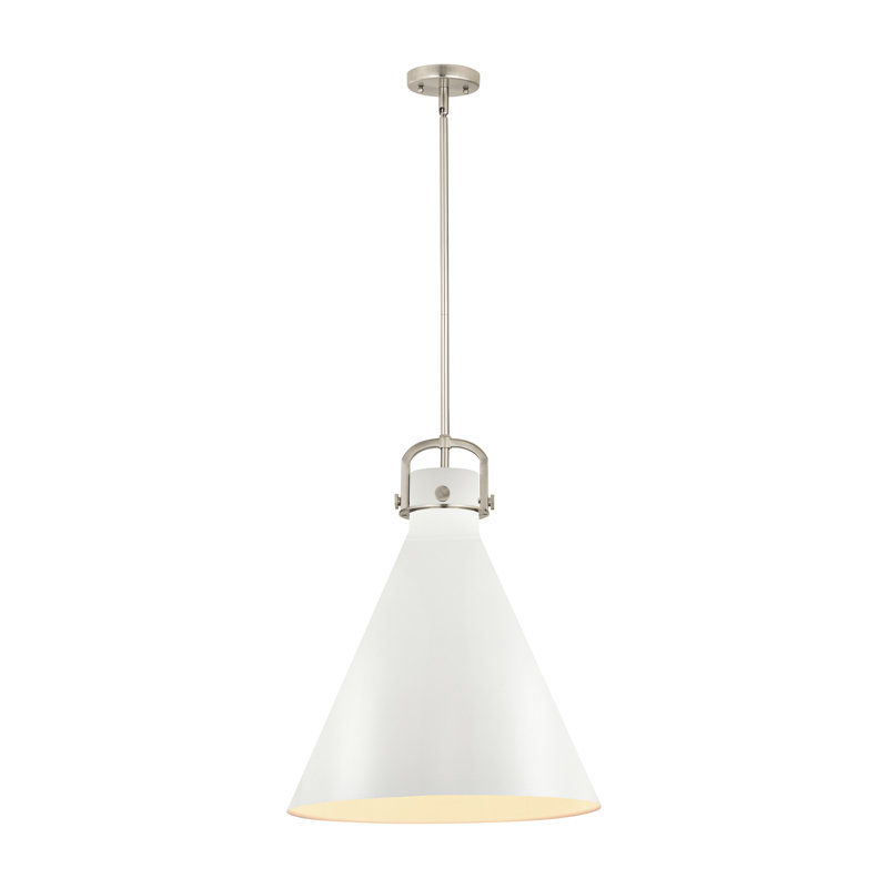 Luminaire suspendu simple 1 lumière Bernhardiène, H 22 po x l 18 po x P 18 po, Blanc mat, Nickel satiné