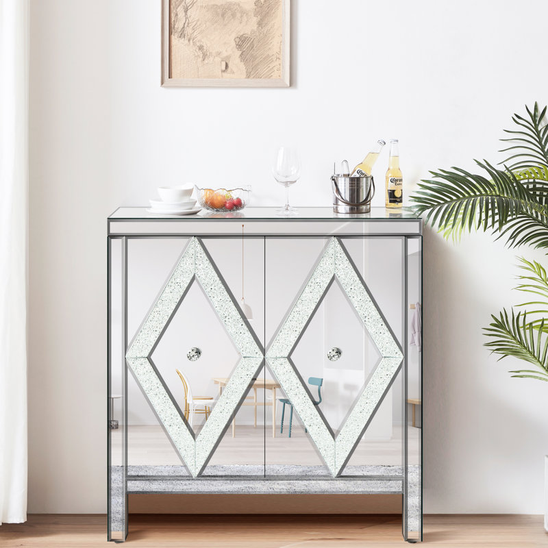 Armoire de rangement avec garniture de miroir et forme de diamant, argent pour la vie, salle à manger, entrée, armoire de cuisine avec garniture en verre, salon, entrée, fabrication