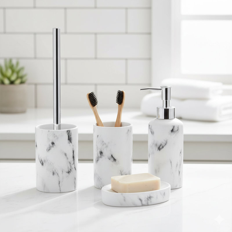 Porte-brosses à dents et à eau pour salle de bain Marble Effect Collection Dolomite - blanc
