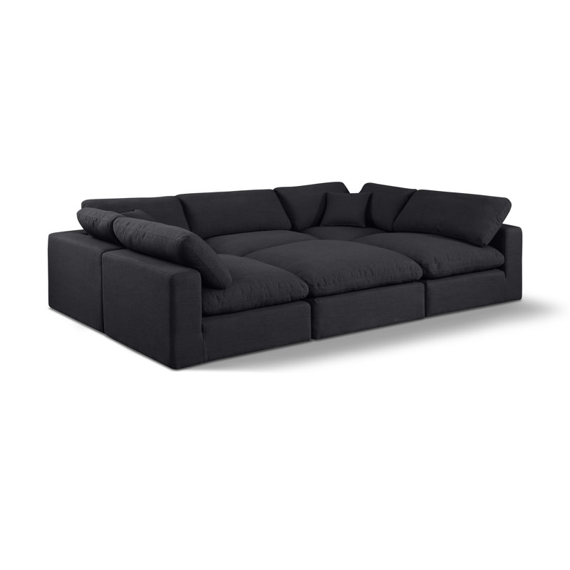 Canapé modulaire 6 pièces Husnein, Tissu texturé en lin noir