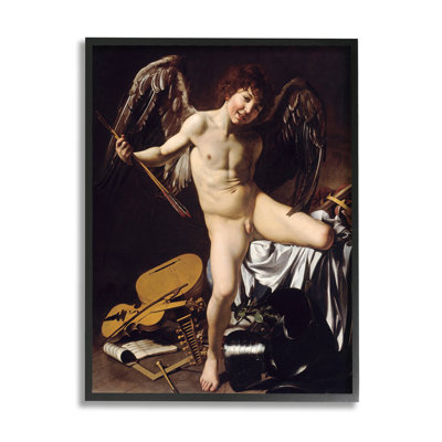 Cupid As Victor Caravaggio Classic Painting Nude Portrait - Floater Frame Painting on Wood