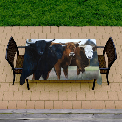Brown Farm Animals Tablecloth - Four Highland Cows Decor
