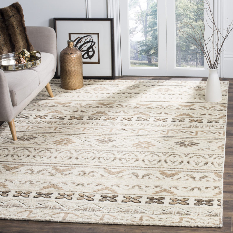 Tapis beige en laine noué à la main Palni, Rectangle 6 pi x 9 pi