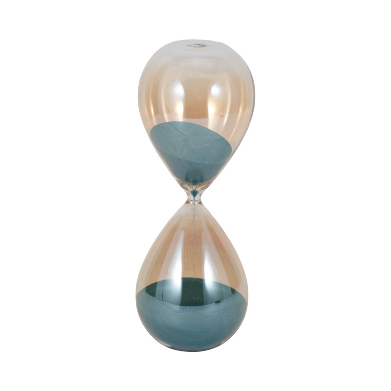 Decorative Glam Glass Hourglass Sculpture for Office Decor - Modern Object Accent for Bedroom Styling, Living Room Tabletop or Home Decoration - Pink