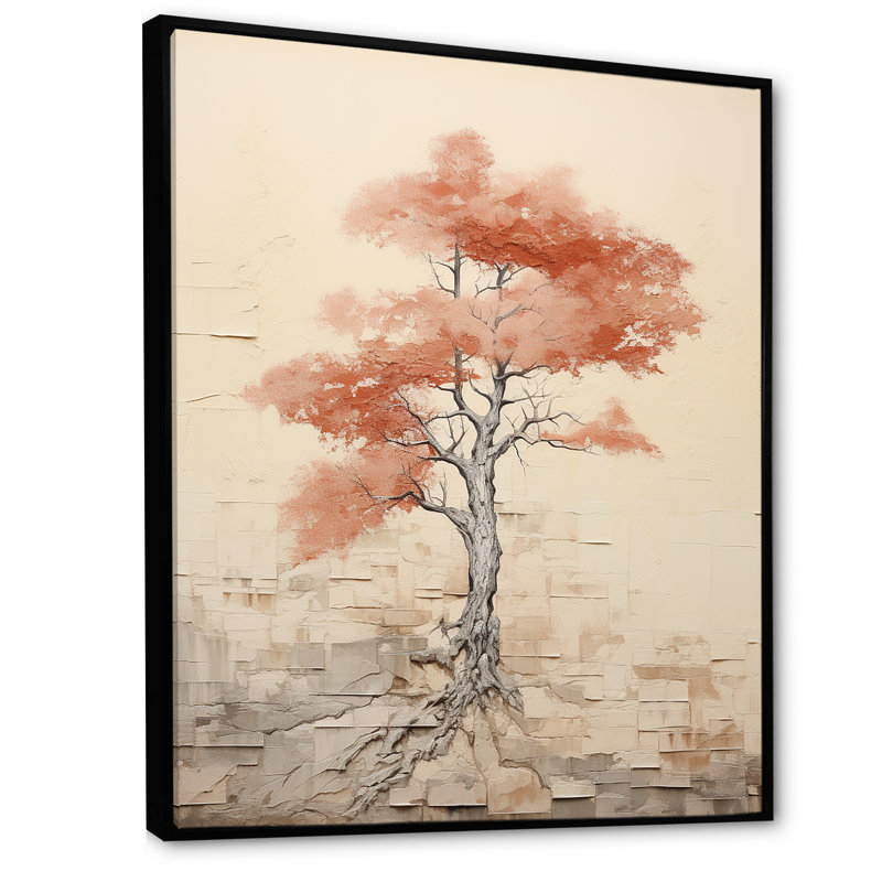 Minimalisme, séquoia rouge et beige, impression sur toile, H 32 po x l 16 po x P 1 po, Cadre flottant noir