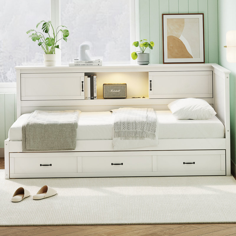 L-Shaped Bed Frame with Drawer and and Bookcase,Corner Bed Wooden Captain Bed, Full/Double