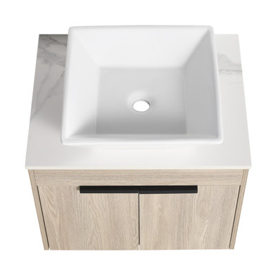 Meuble-lavabo mural 36 po avec lavabo en céramique et tablettes latérales