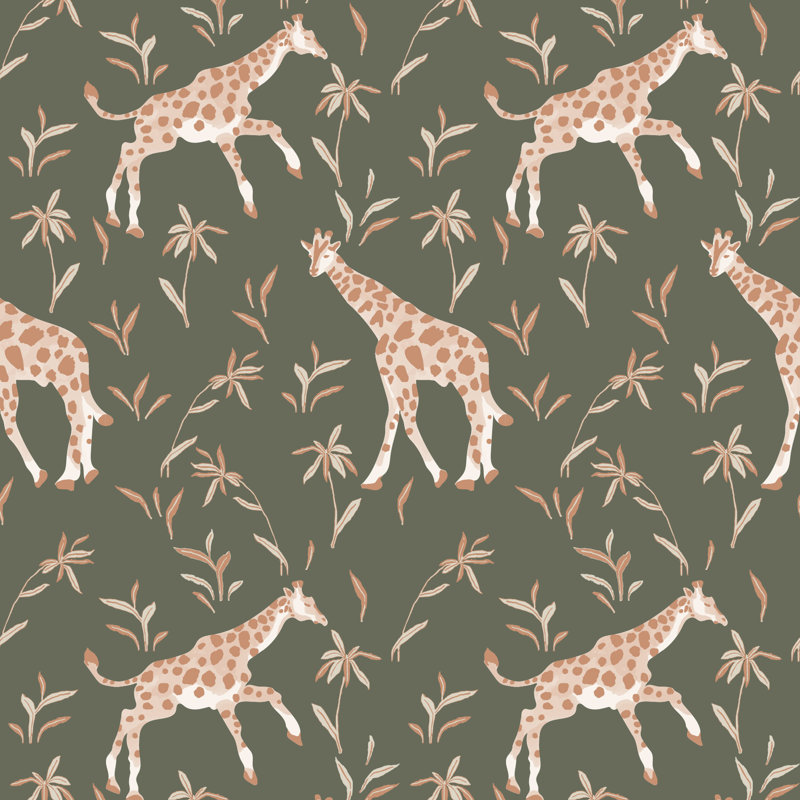 Gentle Giraffe Wallpaper, Olive Clay, PVC, Self-Adhesive