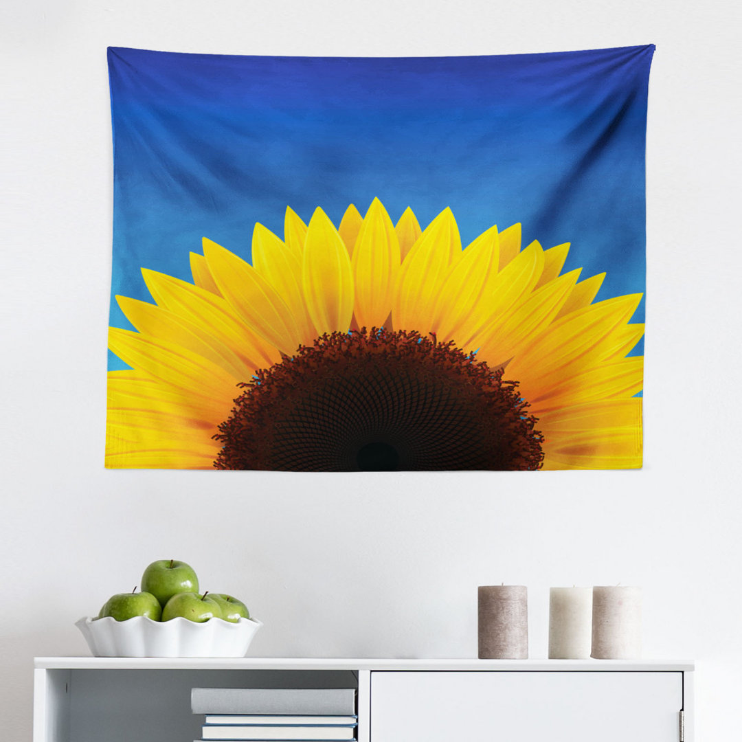 Wandteppich, Sunflower Blatt, Gelb und Blau, Dunkelbraun Gelb