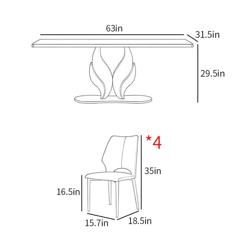 Ensemble de table de salle à manger moderne et simple de luxe, H 29,5 po x L 63 po x l 31,5 po